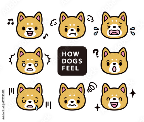 Cute dog character expression illustration set