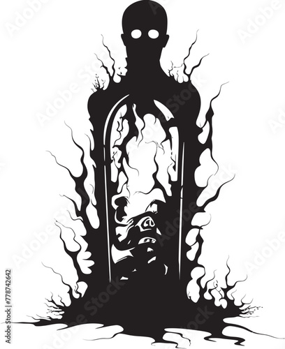 Bourbon Apocalypse Zombie and Whiskey Bottle Vector Logo Concept Undead Distillery Zombie Grasping Whiskey Bottle Vector Icon