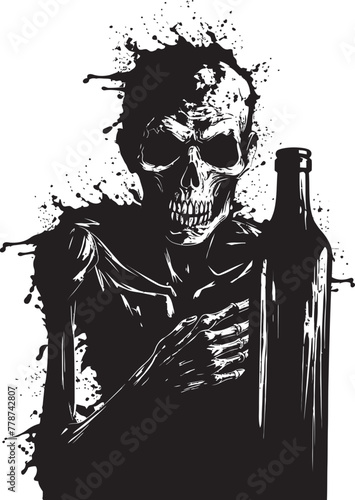 Bourbon Apocalypse Zombie and Whiskey Bottle Vector Logo Concept Undead Distillery Zombie Grasping Whiskey Bottle Vector Icon