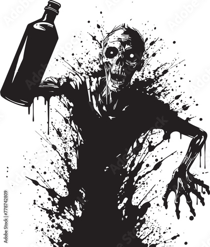 Zombie Bourbon Bliss Whiskey Bottle Vector Logo with Undead Twist Whiskey of the Dead Zombie Embracing Bottle Vector Design