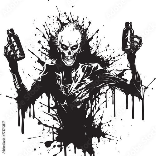 Undead Distillery Zombie Grasping Whiskey Bottle Vector Icon Macabre Mash Up Zombie with Whiskey Bottle Vector Emblem