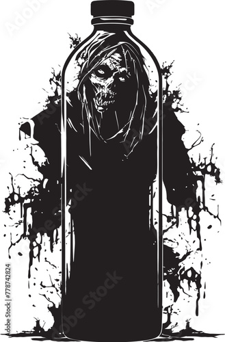 Graveyard Toast Zombie Raising Whiskey Bottle Vector Logo Eerie Elixirs Zombie Holding Whiskey Bottle Vector Illustration