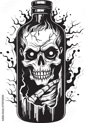 Rotgut Revival Zombie Holding Whiskey Bottle Vector Icon Zombie Bourbon Bliss Whiskey Bottle Vector Logo with Undead Twist