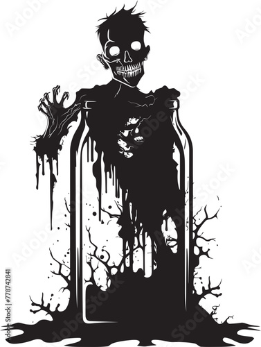 Zombie Bourbon Bliss Whiskey Bottle Vector Logo with Undead Twist Whiskey of the Dead Zombie Embracing Bottle Vector Design