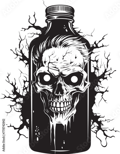 Whiskey of the Dead Zombie Embracing Bottle Vector Design Night of the Living Bourbon Zombie with Whiskey Bottle Vector Symbol