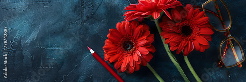 Craft a captivating background for Mother’s Day with red flowers photo