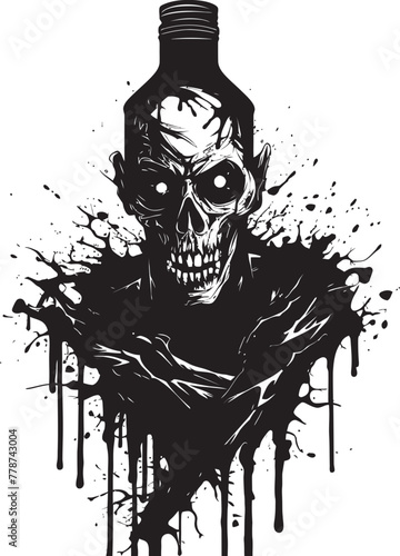 Whiskey of the Dead Zombie Embracing Bottle Vector Design Night of the Living Bourbon Zombie with Whiskey Bottle Vector Symbol