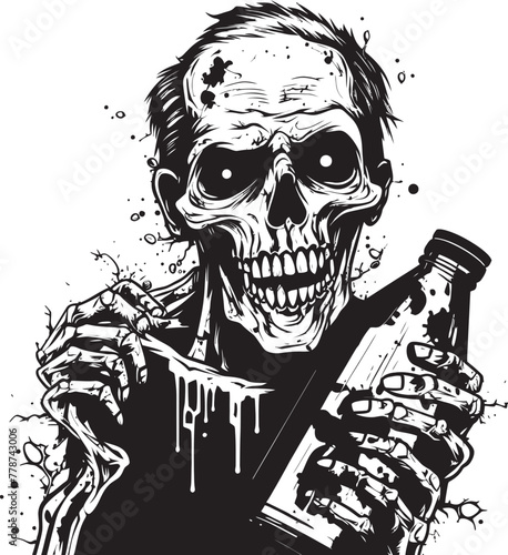 Rotgut Revival Zombie Holding Whiskey Bottle Vector Icon Zombie Bourbon Bliss Whiskey Bottle Vector Logo with Undead Twist