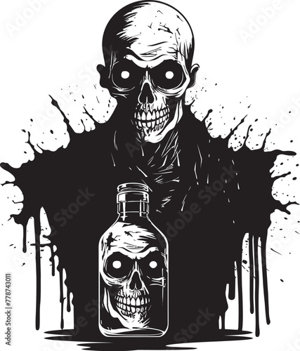 Zombie Bourbon Bliss Whiskey Bottle Vector Logo with Undead Twist Whiskey of the Dead Zombie Embracing Bottle Vector Design