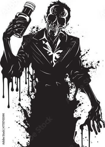 Rotgut Revival Zombie Holding Whiskey Bottle Vector Icon Zombie Bourbon Bliss Whiskey Bottle Vector Logo with Undead Twist