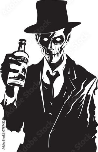 Undead Spirits Zombie Grasping Whiskey Bottle Vector Logo Macabre Mash Up Zombie with Whiskey Bottle Vector Emblem
