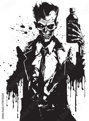 Rotgut Rendezvous Zombie Whiskey Bottle Vector Logo Design Cryptic Cocktails Zombie Holding Whiskey Bottle Vector Symbol