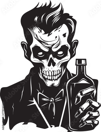 Apocalyptic Bourbon Affair Zombie Grasping Bottle Vector Emblem Whiskey From Beyond Zombie Holding Bottle Vector Design