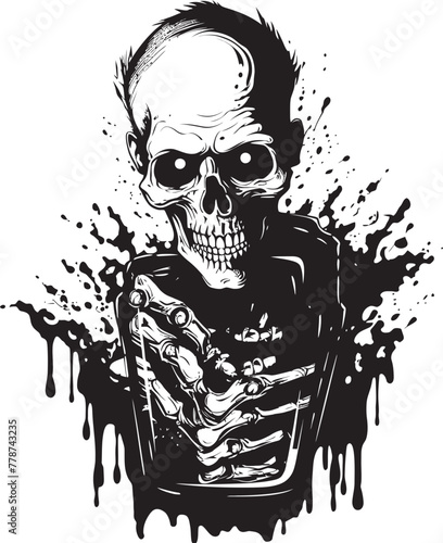 Rotgut Rendezvous Zombie and Whiskey Bottle Vector Illustration Zombie Whiskey Revelry Grasping Bottle Vector Logo