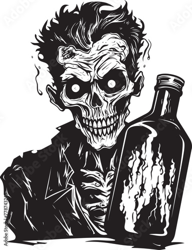 Eerie Bourbon Fusion Zombie with Bottle Vector Icon Bourbon of the Undead Zombie Grasping Bottle Vector Illustration
