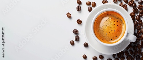 Coffee Beans and Cup on White Background
