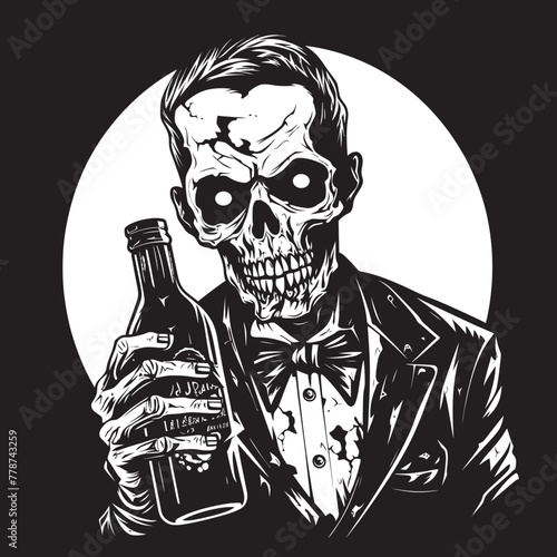 Zombie Whiskey Dreams Grasping Bottle Vector Design Macabre Bourbon Affair Zombie with Bottle Vector Symbol