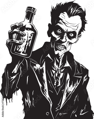 Ghoulish Goodness Zombie Whiskey Bottle Vector Logo Icon Zombie Brew Whiskey Bottle Vector Logo with Undead Flavor