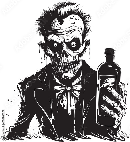 Rotgut Resurgence Zombie and Whiskey Bottle Vector Icon Undead Whiskey Ritual Zombie Grasping Bottle Vector Illustration
