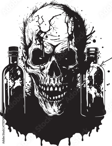 Apocalyptic Whiskey Toast Zombie Grasping Bottle Vector Design Graveyard Bourbon Zombie and Whiskey Bottle Vector Symbol