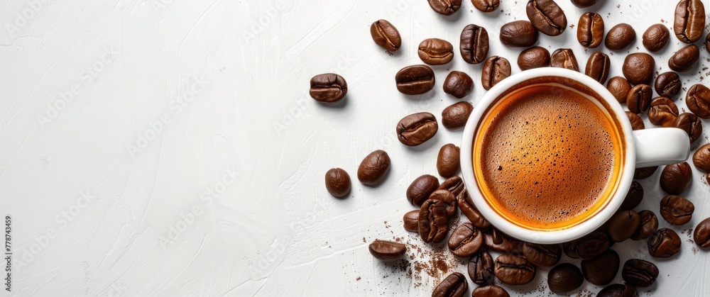 Coffee Beans and Cup on White Background Coffee Beans and Cup on White Background