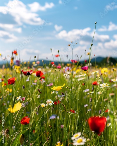 summer and spring flower grass field, wildflower field