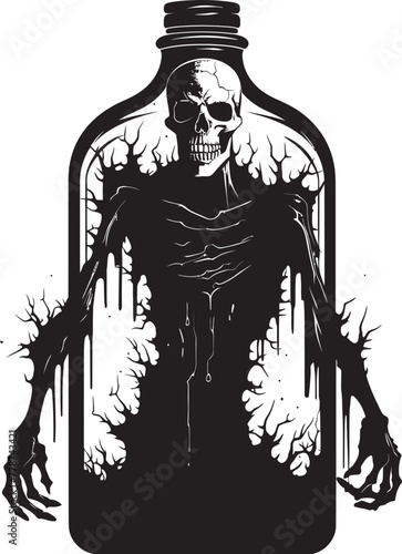 Zombie Whiskey Nightmare Grasping Bottle Vector Icon Haunted Bourbon Ritual Zombie with Whiskey Bottle Vector Illustration