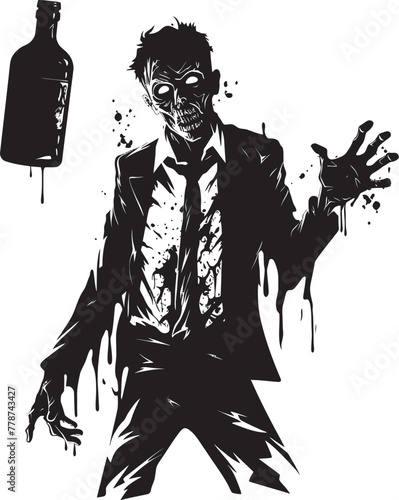 Macabre Bourbon Dreams Zombie with Bottle Vector Icon Rotgut Resurgence Zombie Grasping Bottle Vector Illustration