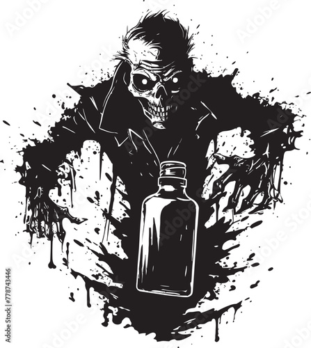 Spirits of the Undead Zombie Whiskey Bottle Vector Logo Design Zombie Bartender Whiskey Bottle Vector Logo with Undead Touch