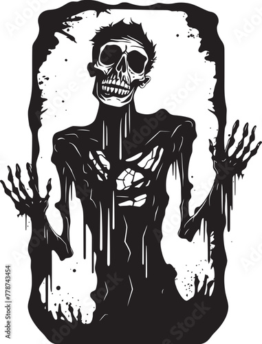 Eerie Bourbon Affair Zombie and Bottle Vector Symbol Necro Spiritual Bourbon Bash Zombie with Bottle Vector Icon