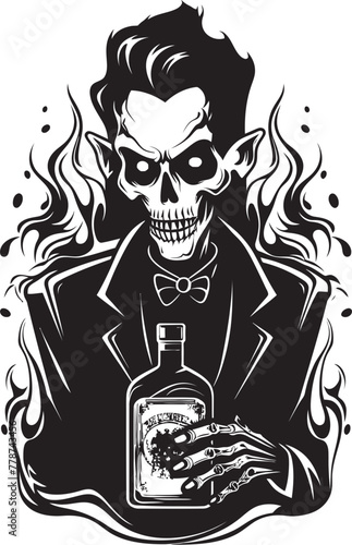 Nightmarish Whiskey Delight Zombie Holding Bottle Vector Design Eerie Bourbon Affair Zombie and Bottle Vector Symbol