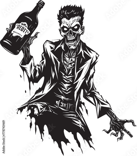 Rotgut Resurgence Zombie Grasping Bottle Vector Illustration Undead Whiskey Ritual Zombie and Whiskey Bottle Vector Logo