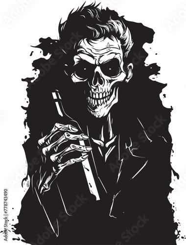 Undead Bourbon Bash Zombie and Whiskey Bottle Vector Design Zombie Whiskey Ritual Grasping Bottle Vector Symbol