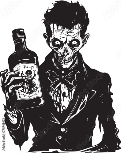 Graveyard Grains Zombie Holding Whiskey Bottle Vector Symbol The Walking Drunk Zombie Whiskey Bottle Vector Logo Icon