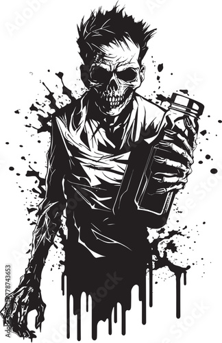 Cryptic Cocktails Zombie Holding Whiskey Bottle Vector Symbol Zombie Brew Whiskey Bottle Vector Logo with Undead Flavor