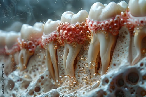 Up-close look at sticky plaque entangling the tooth-gum line, highlighting dental hygiene's importance in combating complexity