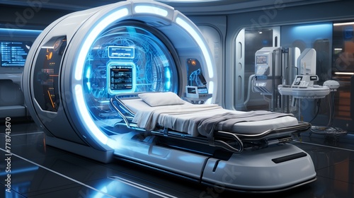 Futuristic 3D healthcare scene with advanced medical tech vibrant