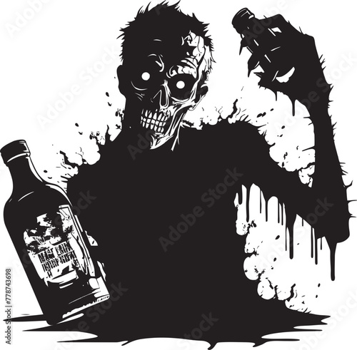 Rotgut Revelry Zombie Whiskey Bottle Vector Logo Icon Undead Distillery Zombie Holding Whiskey Bottle Vector Emblem