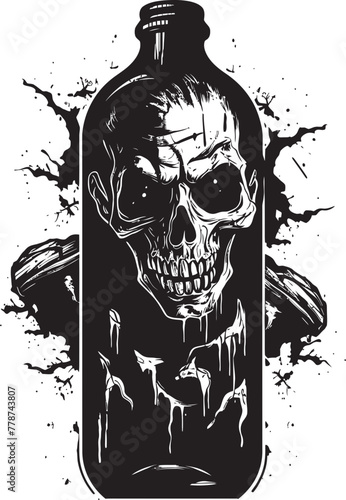 Graveyard Grains Zombie Holding Whiskey Bottle Vector Symbol Bourbon of the Dead Zombie Whiskey Bottle Vector Logo Icon