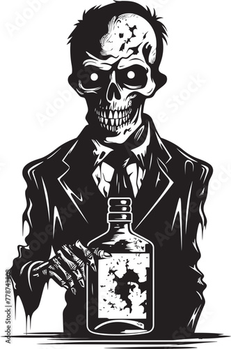 Macabre Mash Zombie Holding Whiskey Bottle Vector Symbol Rotgut Revelry Zombie Whiskey Bottle Vector Logo Icon