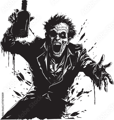 Undead Distilled Zombie Holding Whiskey Bottle Vector Emblem Ghoulish Goodness Zombie Whiskey Bottle Vector Logo Design