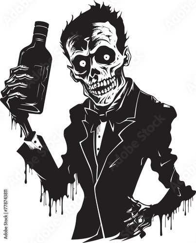 Bourbon from Beyond Zombie Whiskey Bottle Vector Logo Design Zombie Spirits Whiskey Bottle Vector Logo with Undead Twist