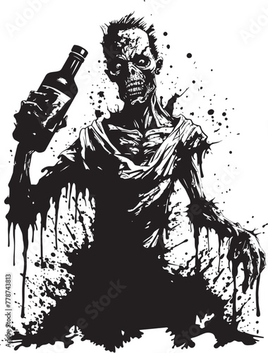 Ghoulish Goodness Zombie Whiskey Bottle Vector Logo Design Cryptic Cocktails Zombie Holding Whiskey Bottle Vector Symbol