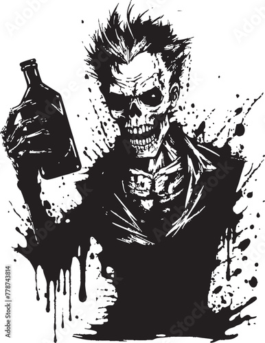Cryptic Cocktails Zombie Holding Whiskey Bottle Vector Symbol Zombie Brew Whiskey Bottle Vector Logo with Undead Flavor