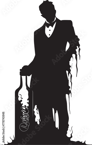 Bourbon of the Dead Zombie Whiskey Bottle Vector Logo Icon Undead Distilled Zombie Holding Whiskey Bottle Vector Emblem