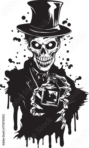 Rotgut Revival Zombie Holding Whiskey Bottle Vector Icon Zombie Bourbon Bliss Whiskey Bottle Vector Logo with Undead Twist