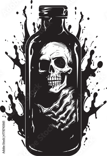 Zombie Bourbon Bliss Whiskey Bottle Vector Logo with Undead Twist Whiskey of the Dead Zombie Embracing Bottle Vector Design