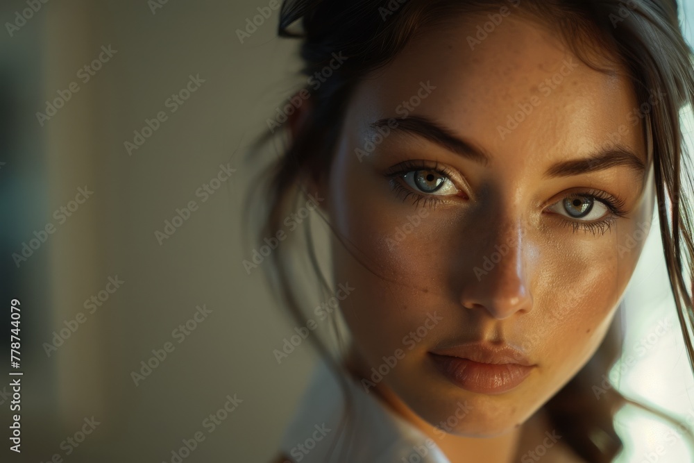 Intimate portrait of a young woman with striking blue eyes, gazing pensively, natural light accentuating her features.
Intimate portrait of a young woman with striking blue eyes, gazing pensively, natural light accentuating her features.