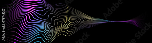 Abstract background with vivid color glowing geometric wavy spiral lines particle. Modern minimal trendy shiny lines pattern. Vector illustration