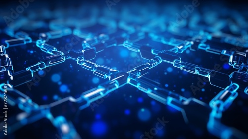 a blue digital chain network concept, representing secure online connections  photo